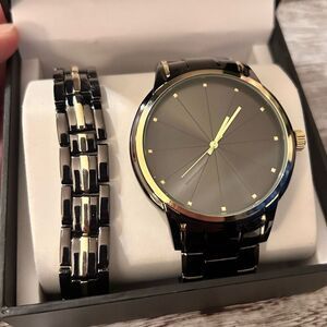 INC Men's Two-Tone Watch 36mm Bracelet Gift Set for Macy’s NEW Tags Links Book
